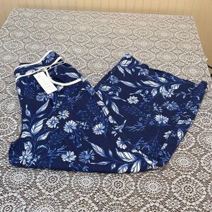 Women’s Size M Sienna Sky Tropical Floral Blue and White Wide Leg Pants Boho